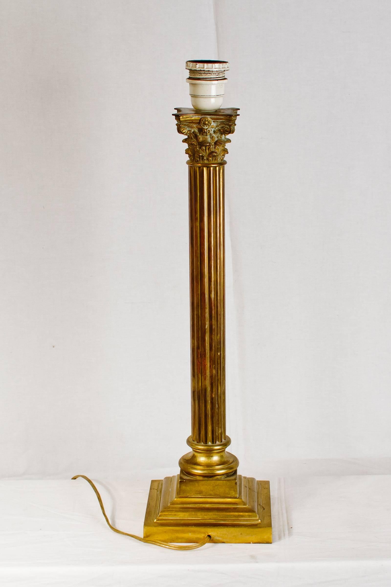 20th Century French Column Brass Lamp For Sale