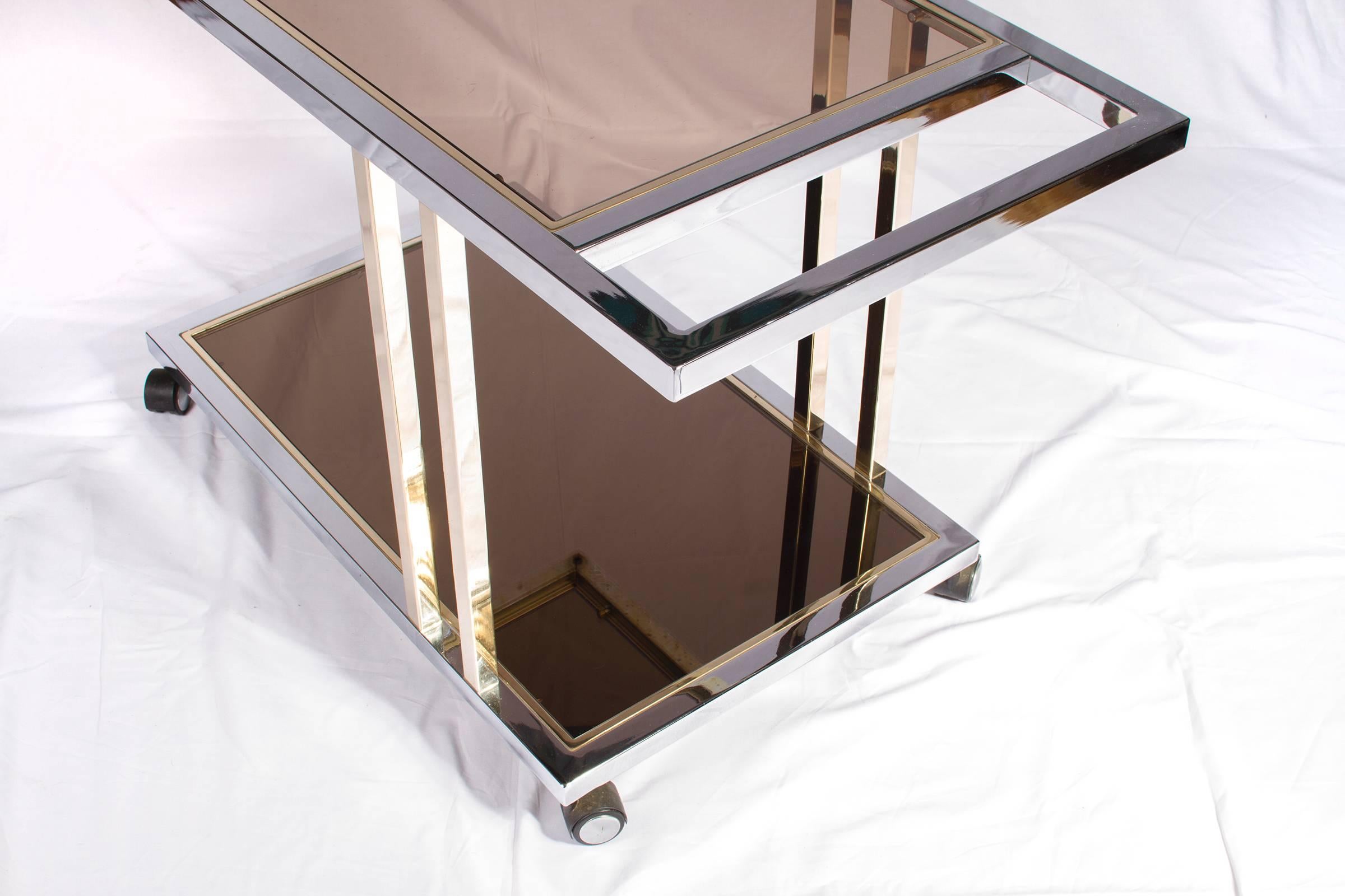 23-Carat Gold-Plated and Chrome Bar Cart by Belgo Chrome, Belgium In Excellent Condition For Sale In Brussels, Brussels