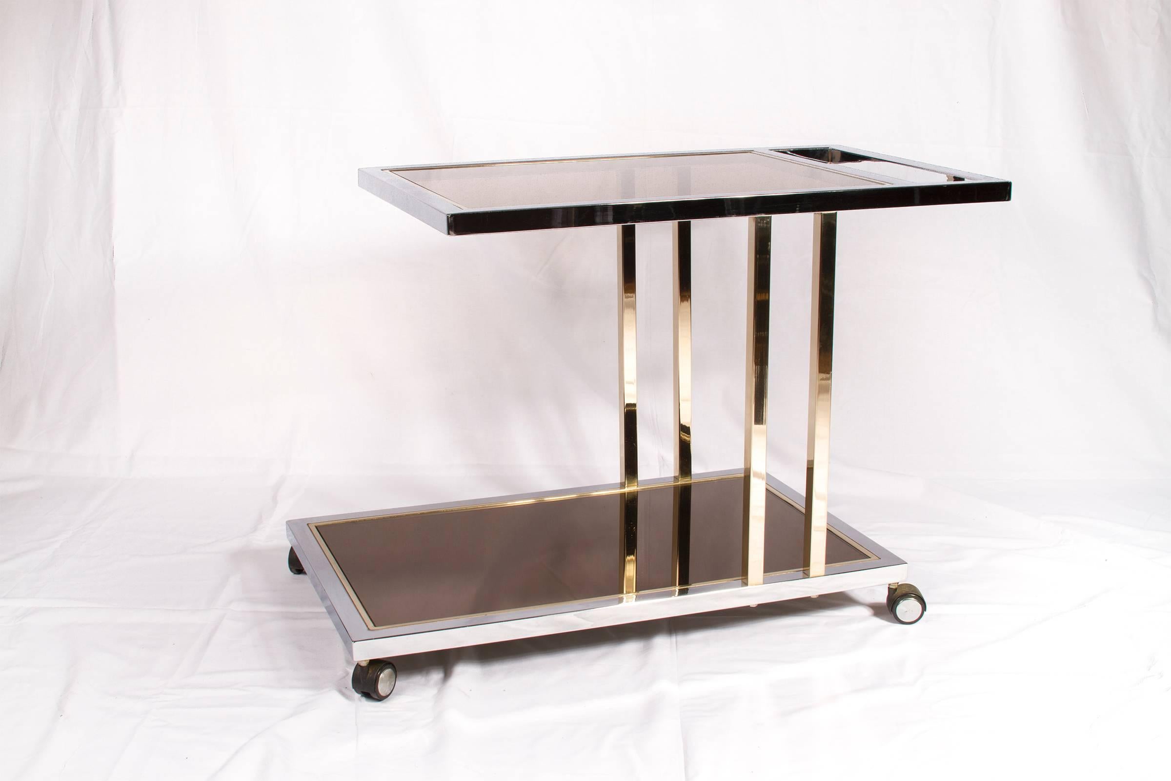 Mid-Century Modern 23-Carat Gold-Plated and Chrome Bar Cart by Belgo Chrome, Belgium For Sale