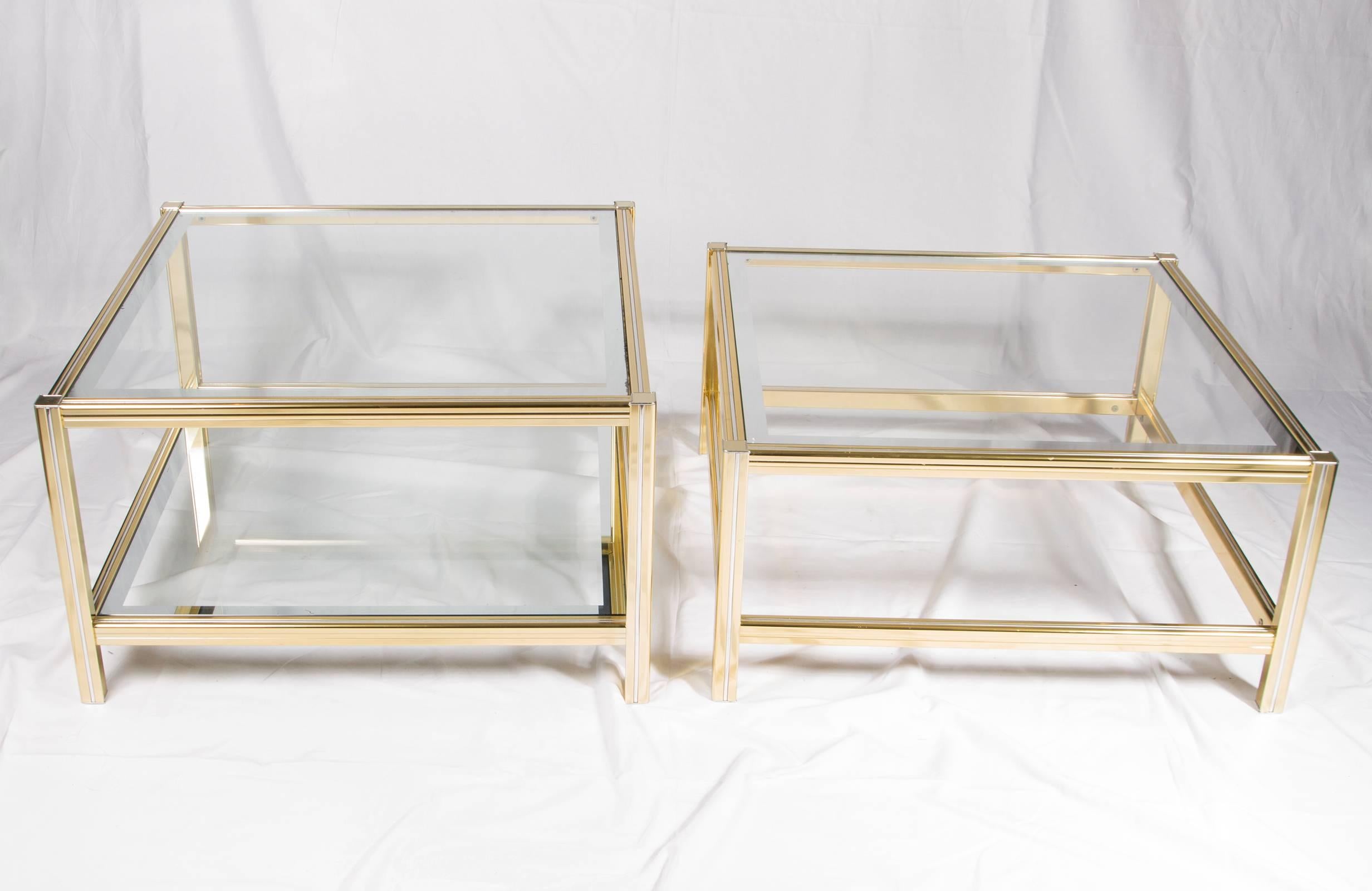 Metal French Mid-Century Brass and Chrome Side Table