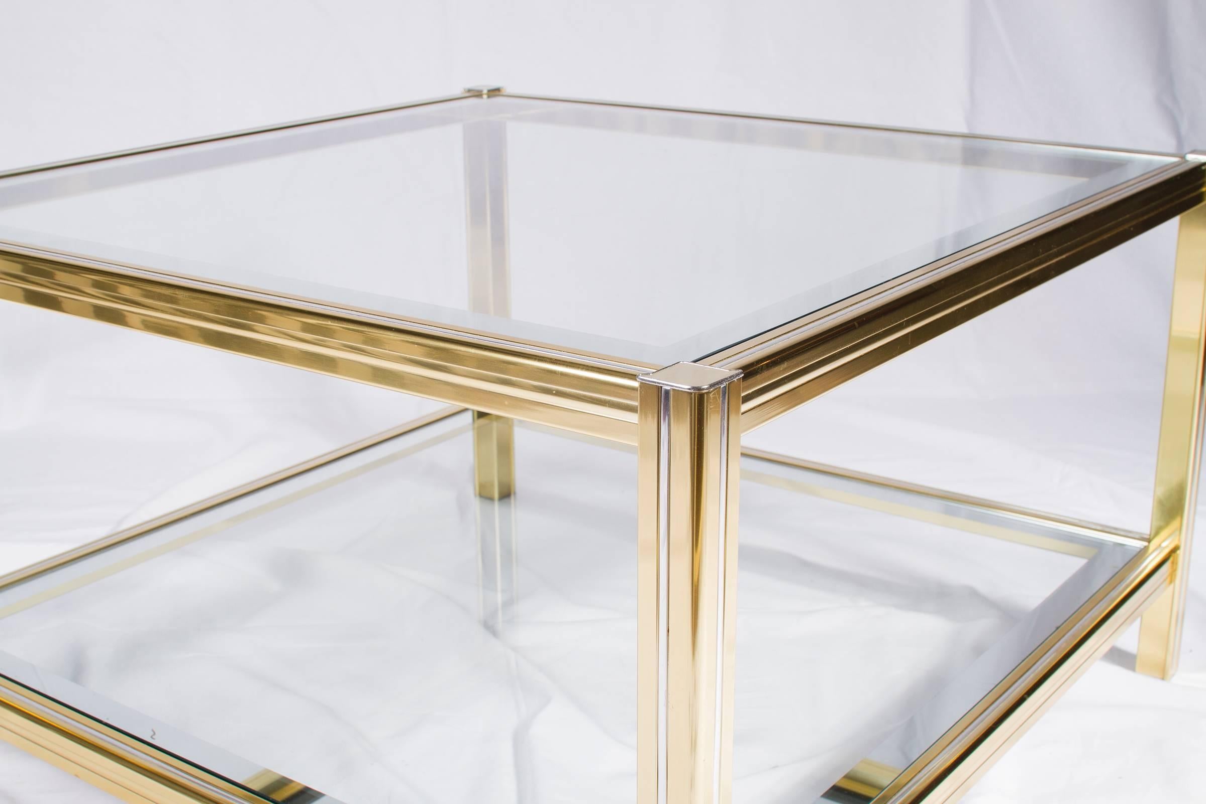 French Mid-Century Brass and Chrome Side Table In Excellent Condition In Brussels, Brussels