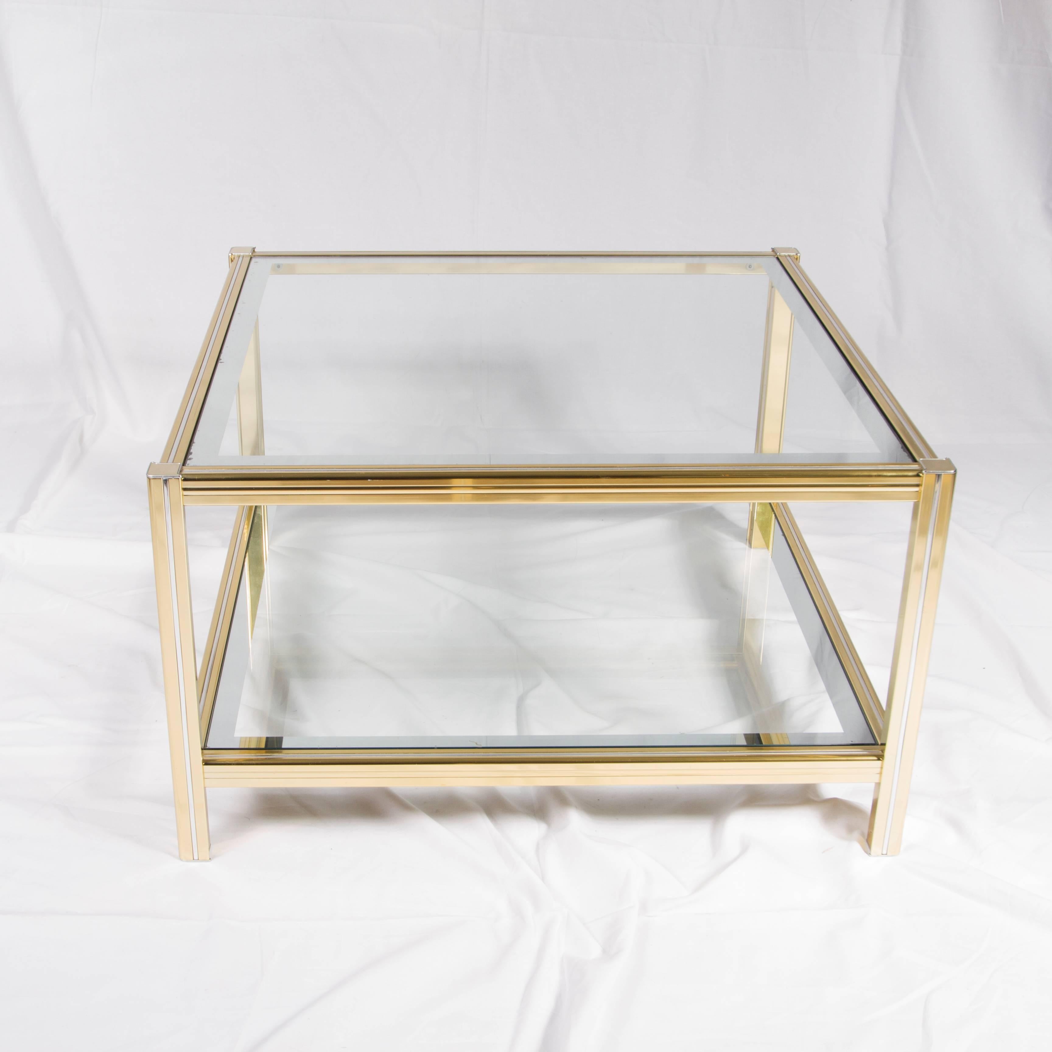 20th Century French Mid-Century Brass and Chrome Side Table