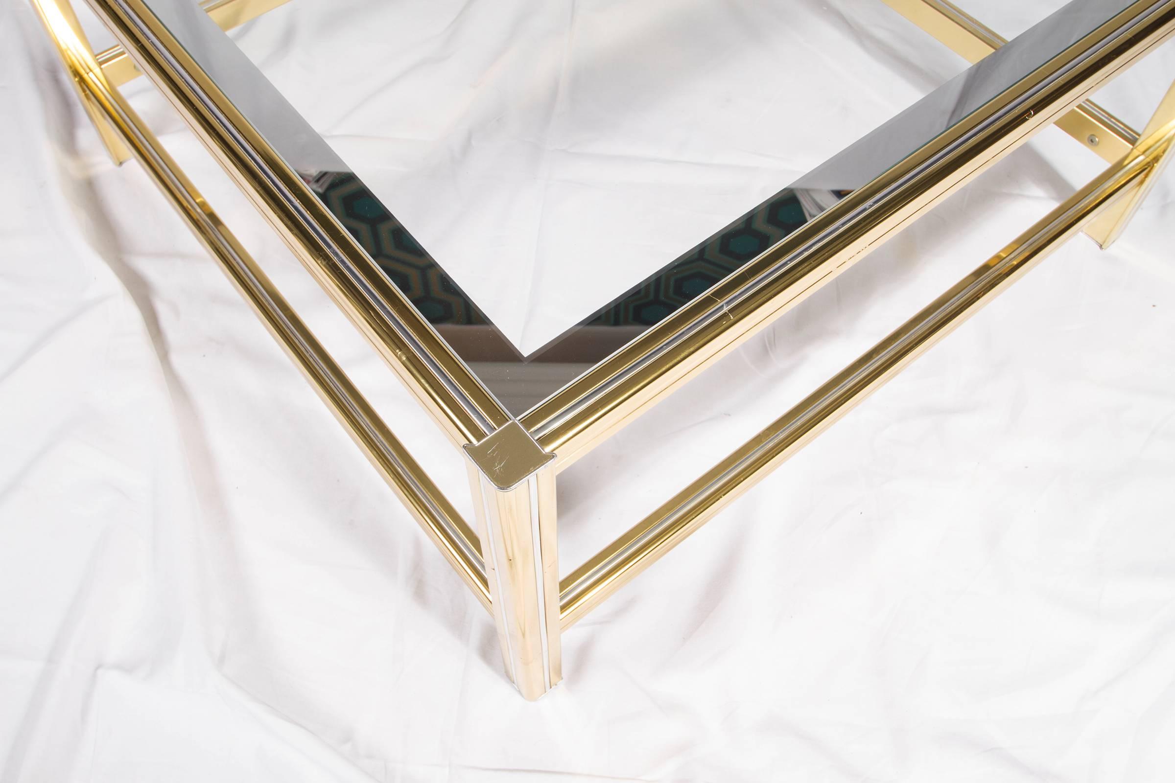 20th Century French Mid-Century Brass and Chrome Side Table