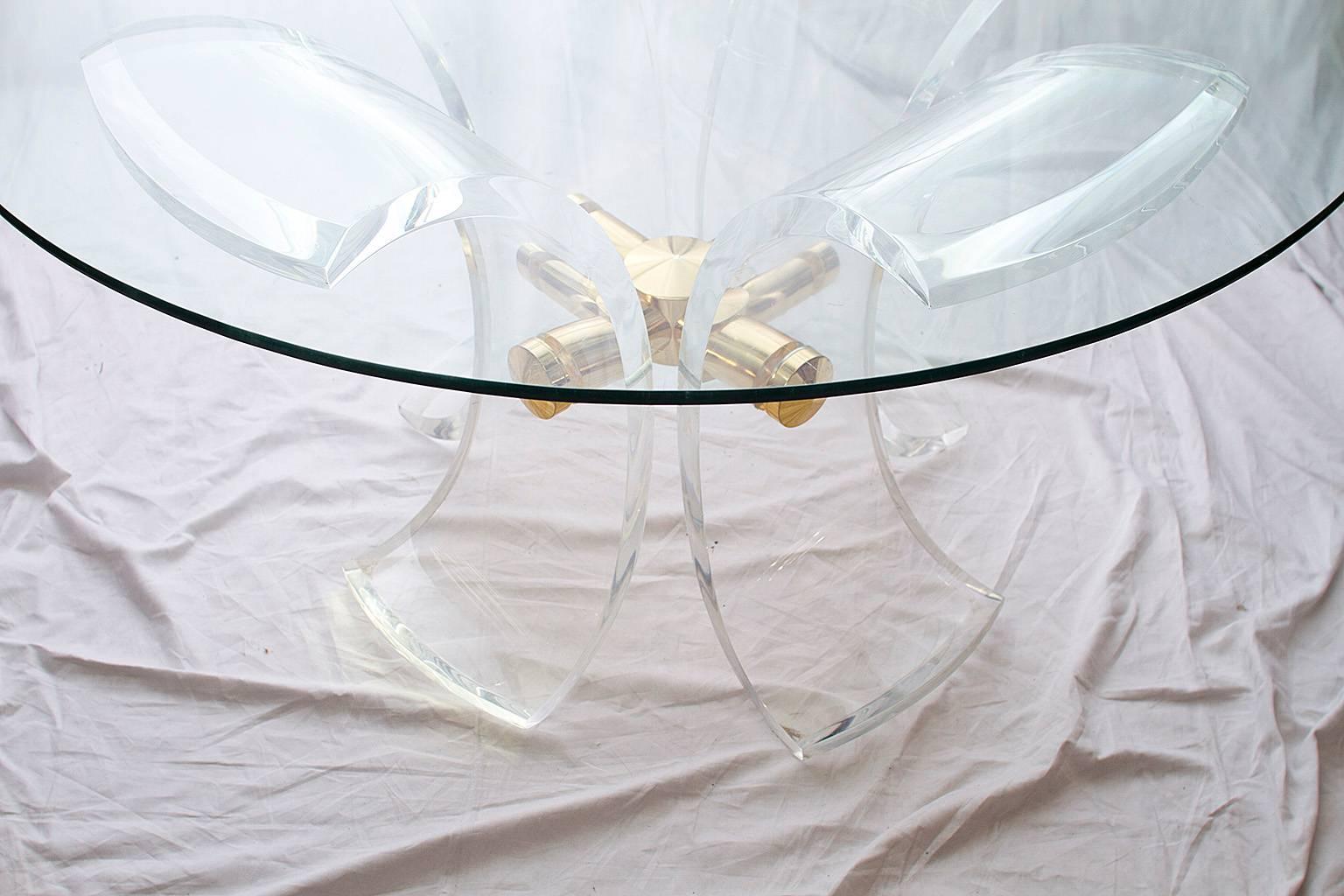 Mid-Century Modern Lys Lucite and Golden Steel Dining Table For Sale