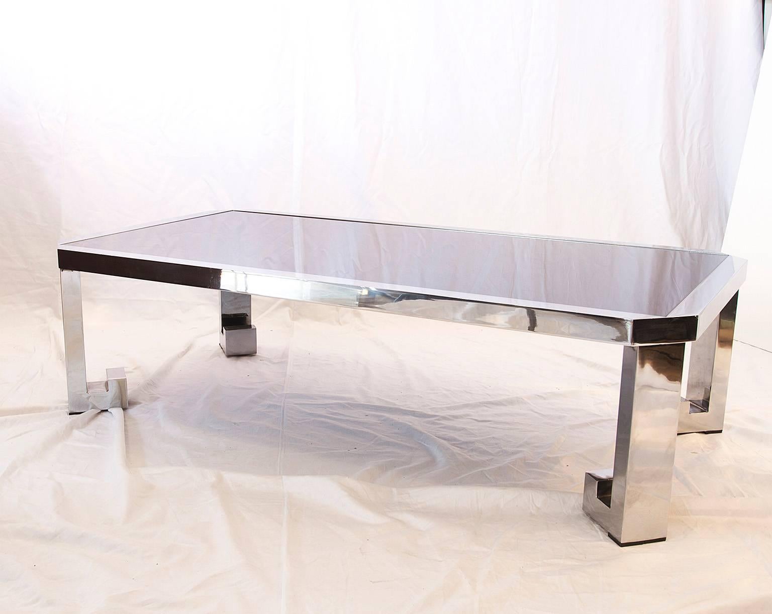 Greek Chrome Coffee Table with Black Glass In Good Condition For Sale In Brussels, Brussels