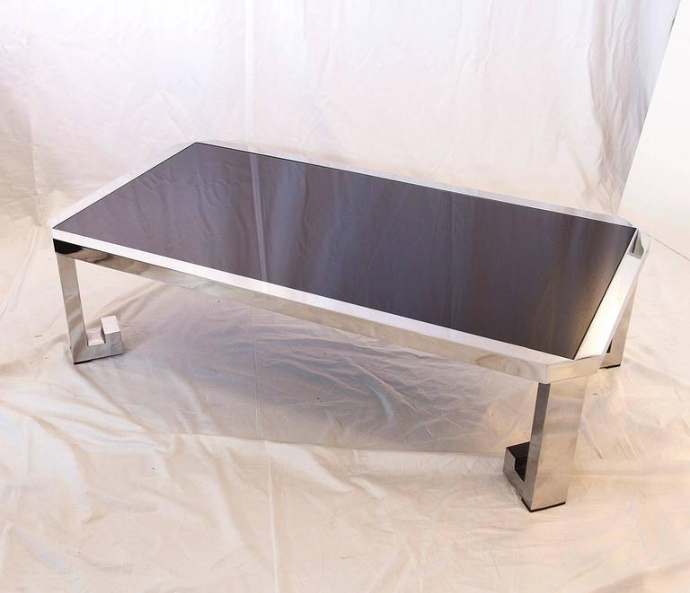 Greek Chrome Coffee Table with Black Glass For Sale at 1stDibs