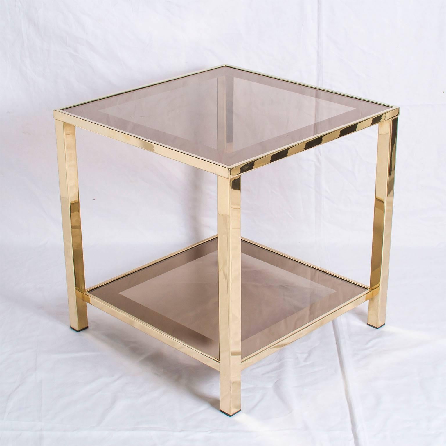 Mid-Century Modern Pair of Two 23-Carat Gold-Plated Side Tables by Belgo Chrome