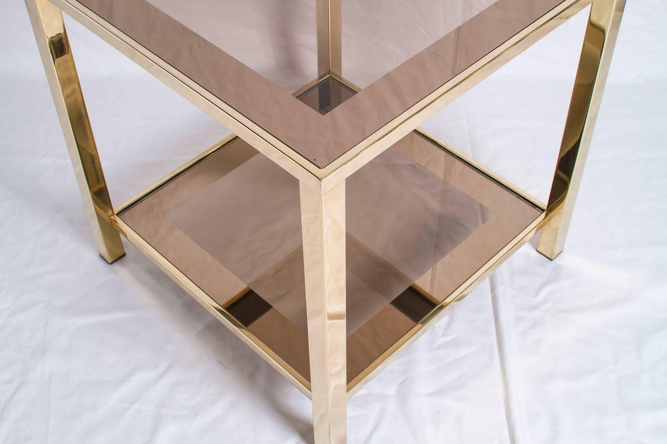Belgian Pair of Two 23-Carat Gold-Plated Side Tables by Belgo Chrome