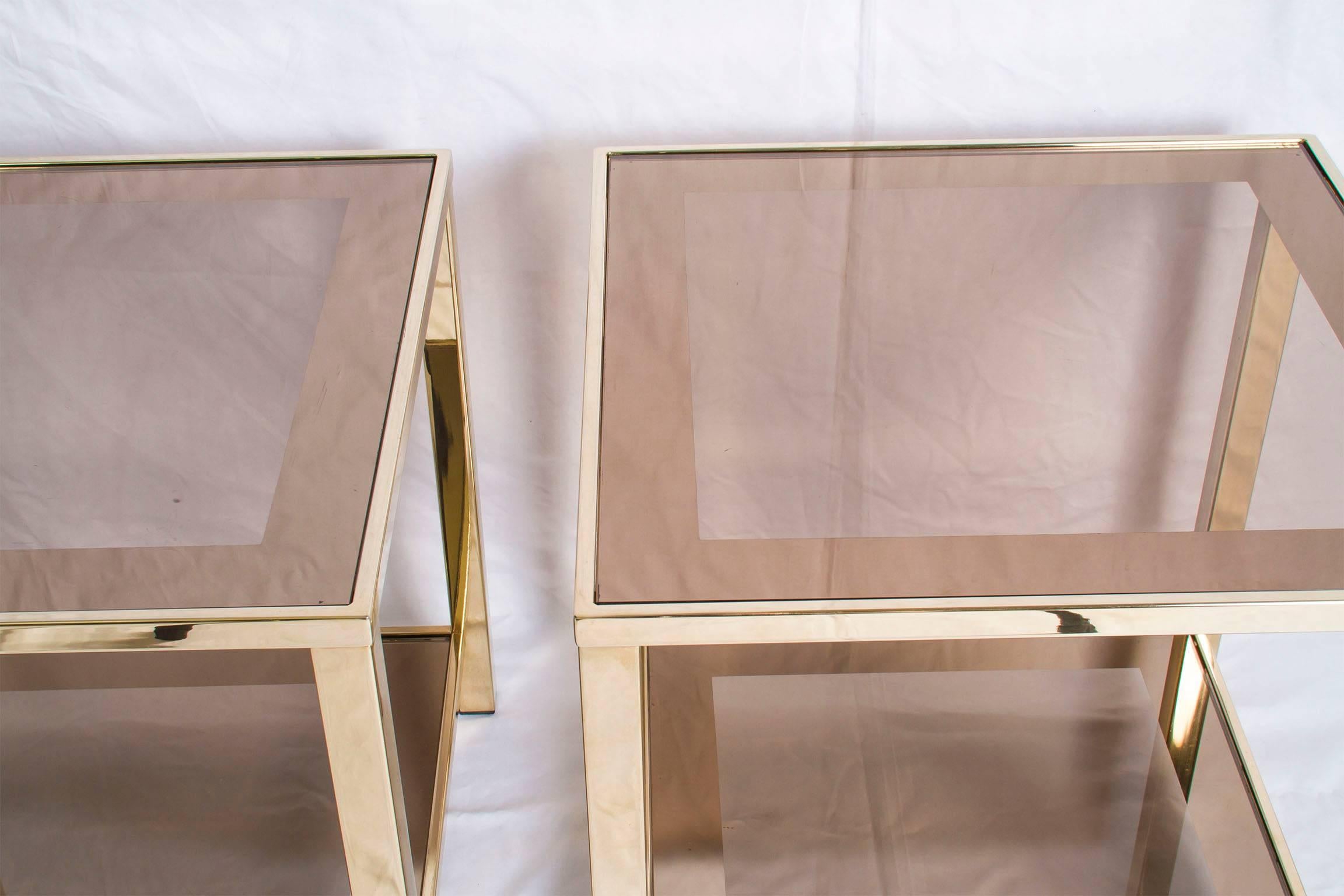Late 20th Century Pair of Two 23-Carat Gold-Plated Side Tables by Belgo Chrome