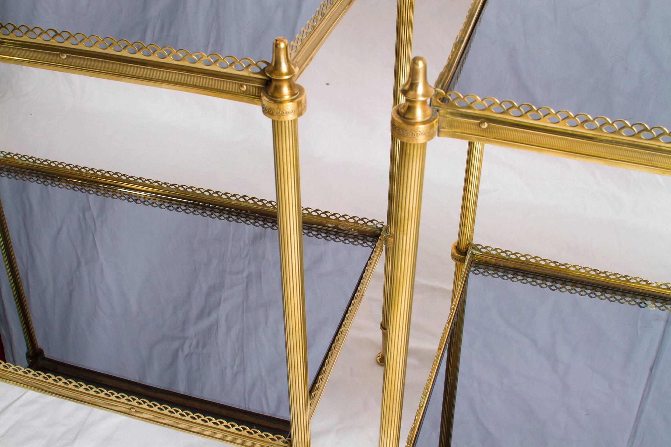 Brass Pair of Two Side Tables in the Style of Maison Jansen