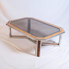 Chrome and Wood Coffee Table Attributed to Romeo Rega