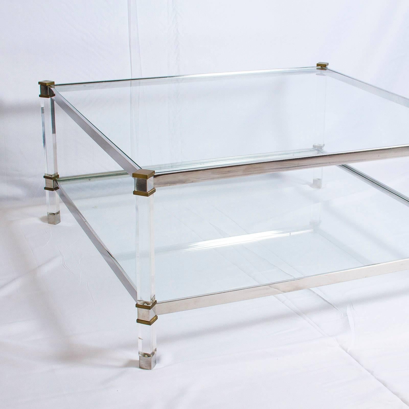 Two-Tier Lucite Brass and Aluminum Coffee Table 2