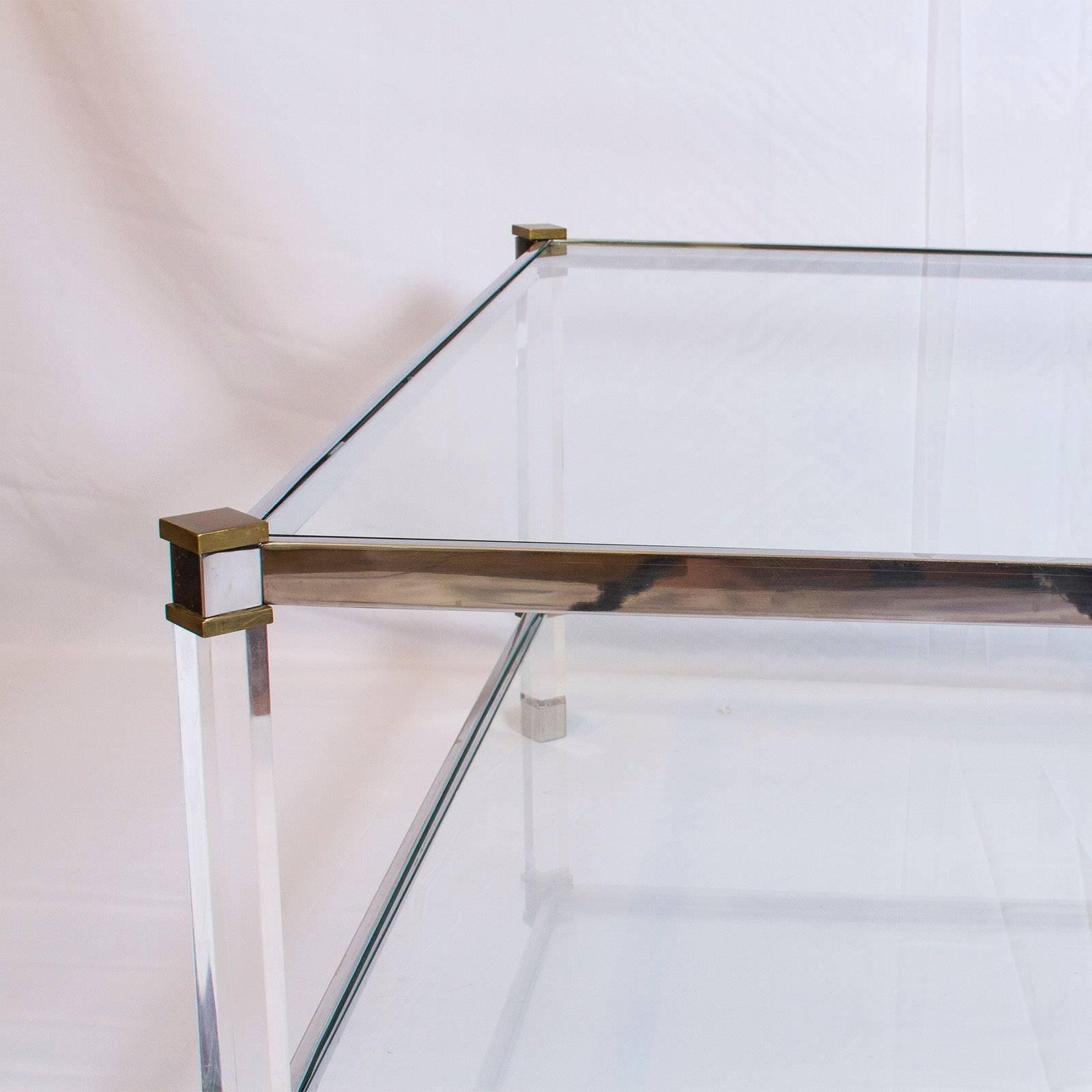 Two-Tier Lucite Brass and Aluminum Coffee Table 3