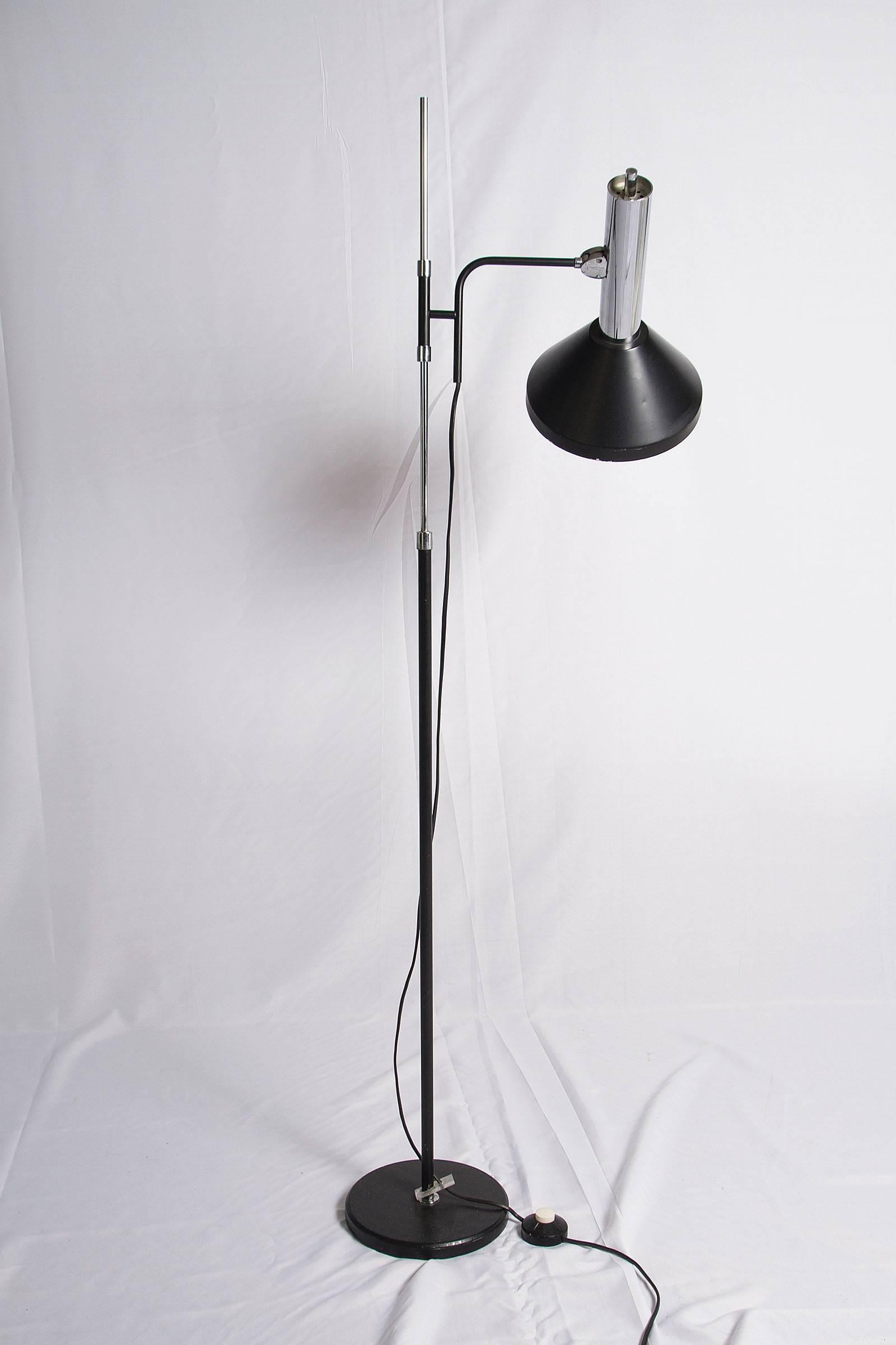 French Black and Chrome Adjustable Floor Lamp For Sale