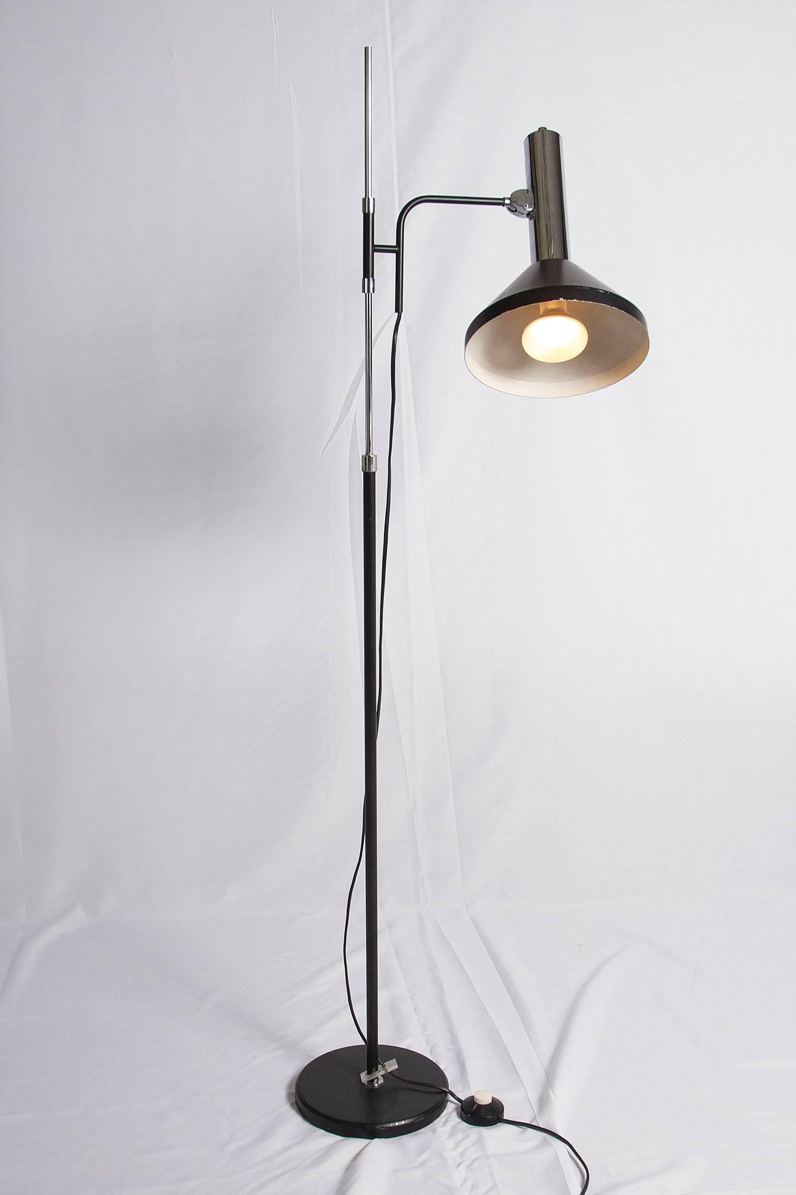 Painted Black and Chrome Adjustable Floor Lamp For Sale