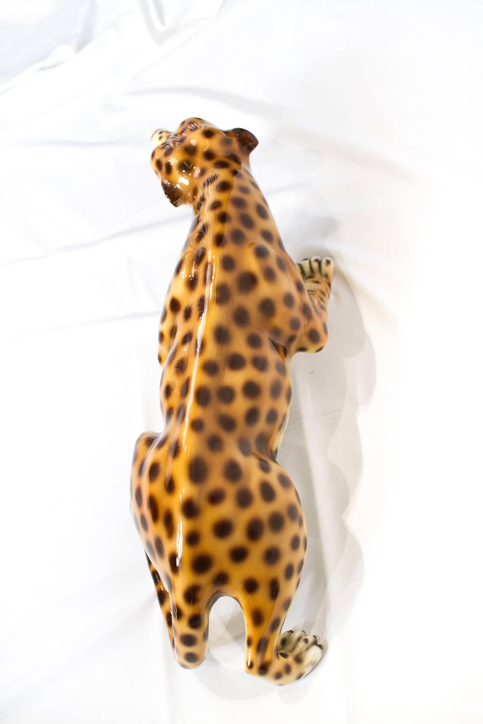 20th Century Large Italian Mid-Century Modern Ceramic Cheetah Sculpture