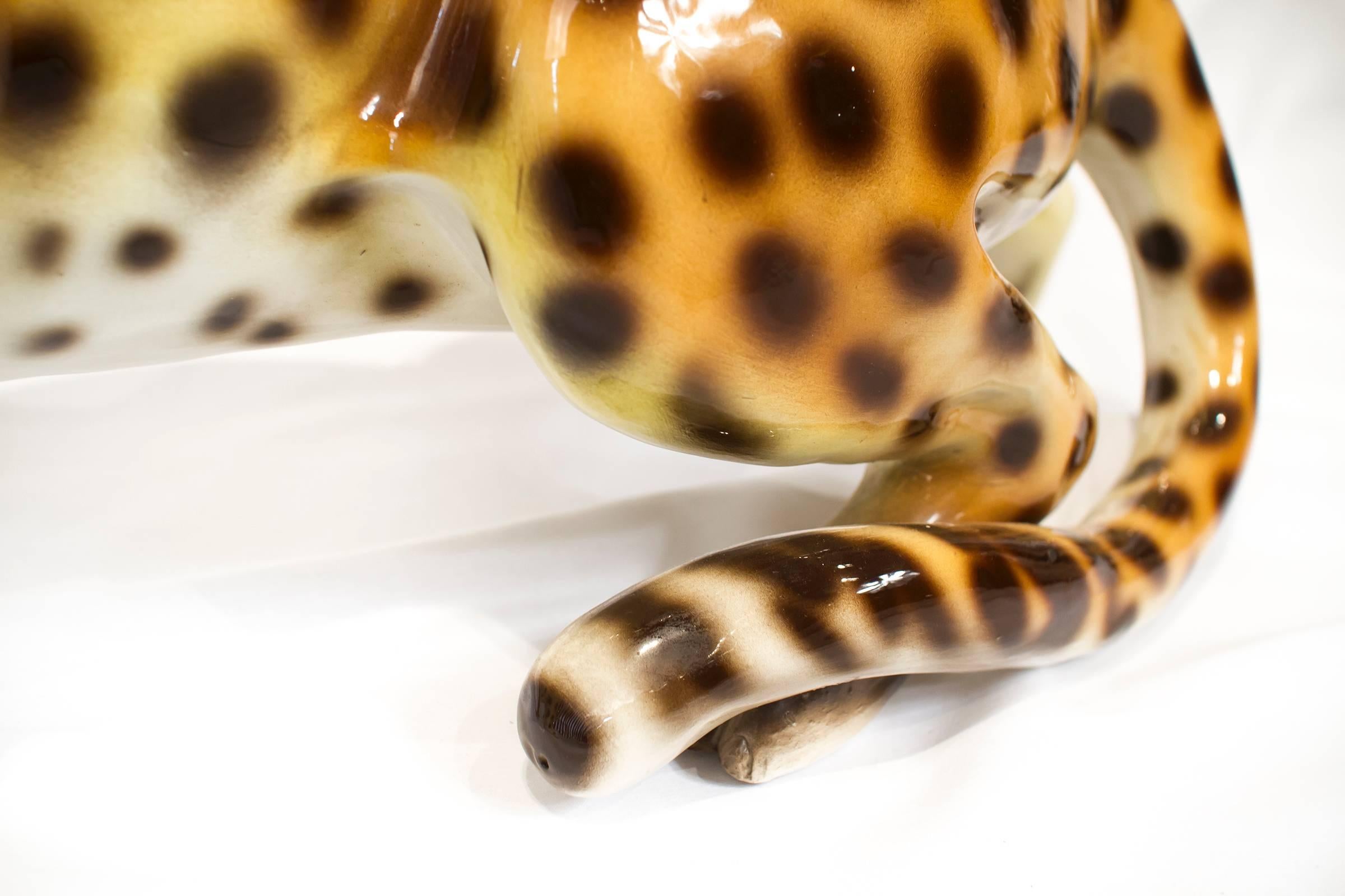 Large Italian Mid-Century Modern Ceramic Cheetah Sculpture 1