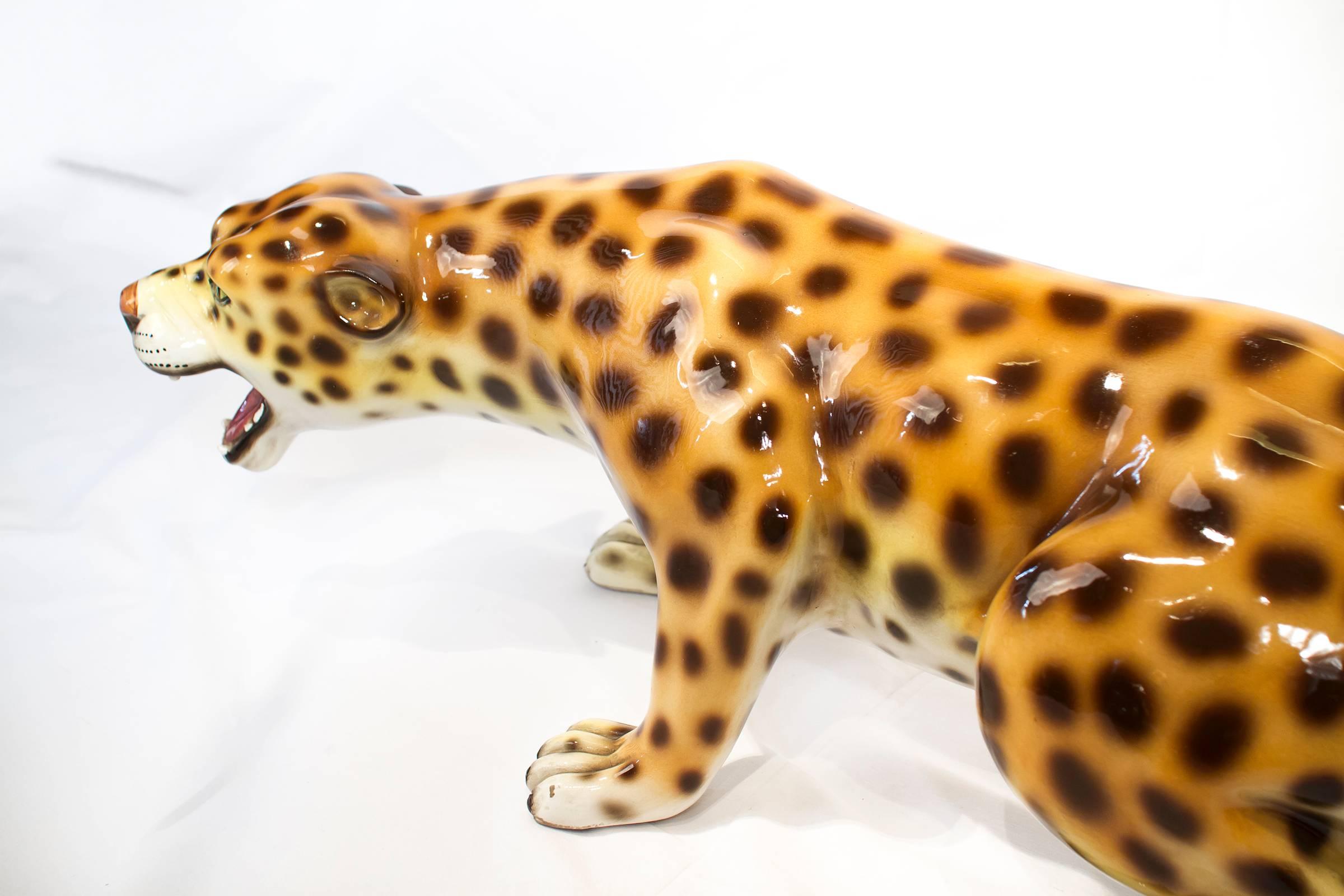 Large Italian Mid-Century Modern Ceramic Cheetah Sculpture 2