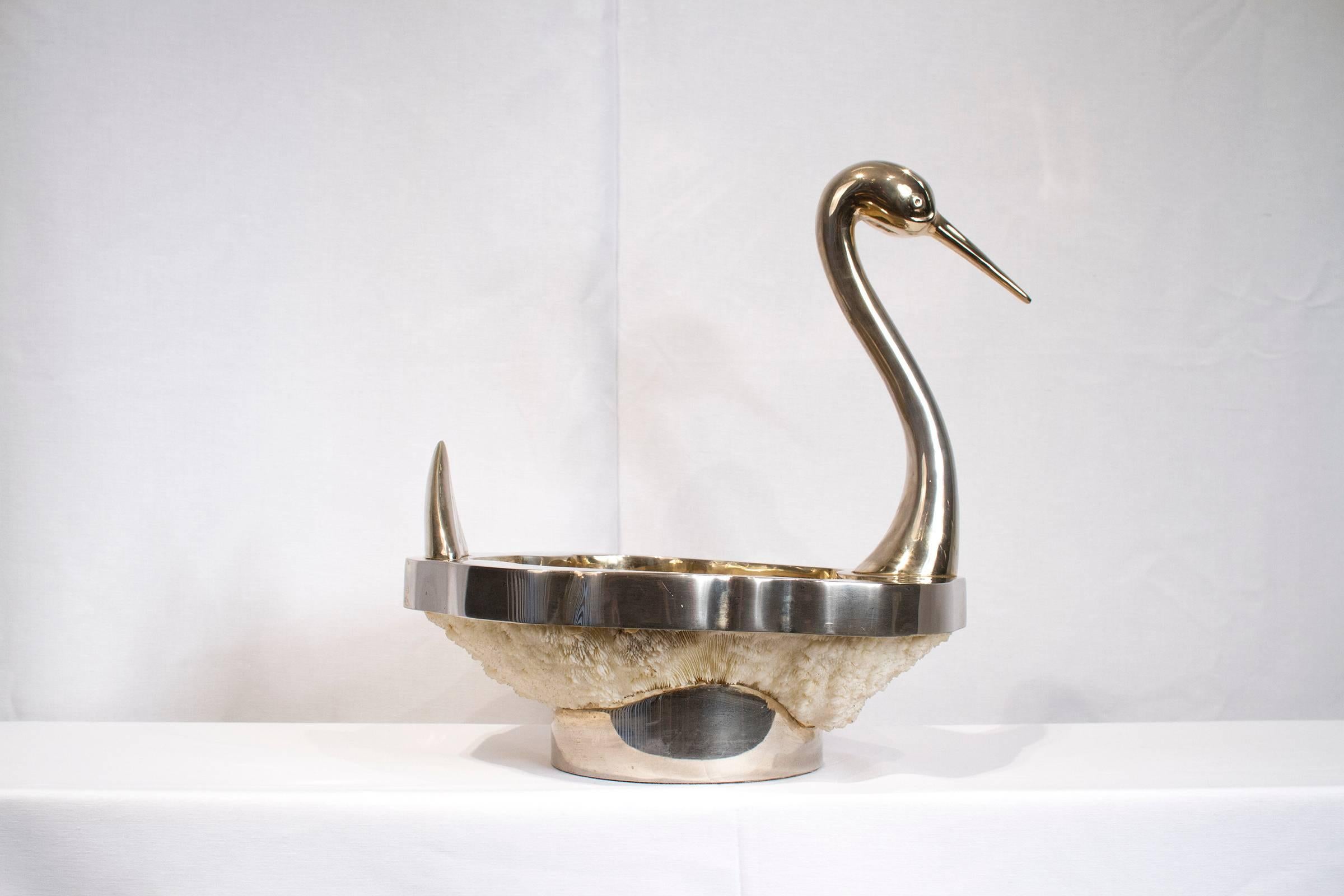 Wonderful coral and chrome bowl swan sculpture in the style of Binazzi, 1970s.

 
Please contact us for delivery details.