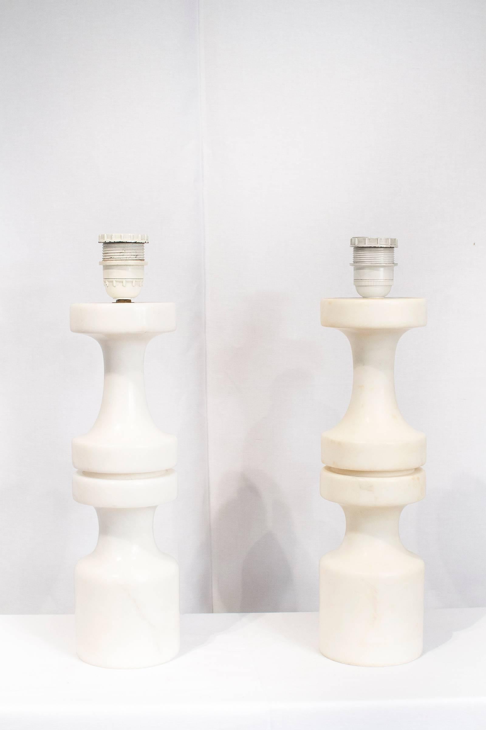 Hand-Crafted Pair of Italian Alabaster Lamps