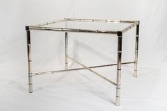 Hollywood Regency Chrome Faux Bamboo X-Base End Tables with Glass Tops