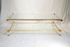 Pierre Vandel Lucite and Brass Coffee Table, France, 1970s