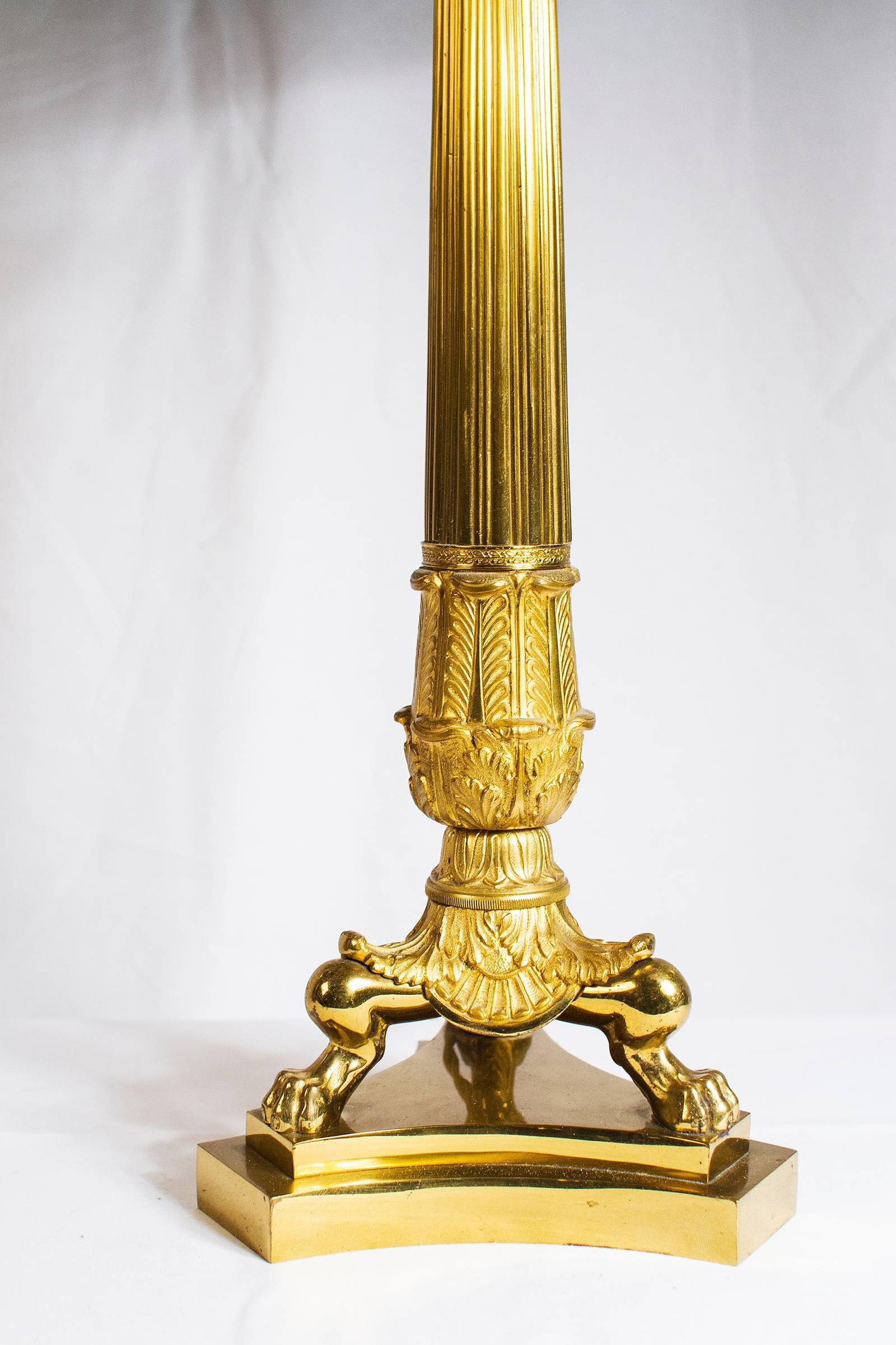 Grand Ensemble of Empire Style Triple Lion Paw Gilded Table Lamps 1