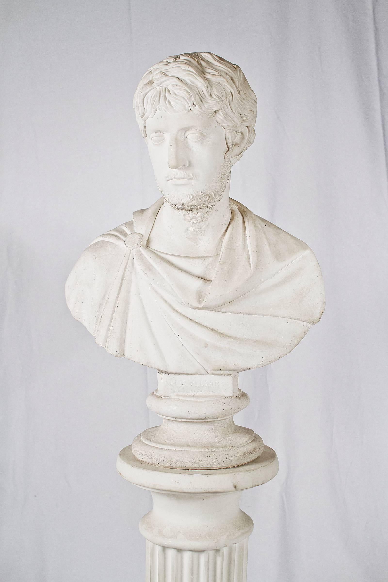 Classical Roman Antique Concrete Male Bust For Sale