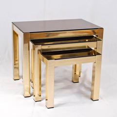 Rare 23-Carat Gold-Plated Nesting Tables with Copper Mirror Tops by Belgochrome