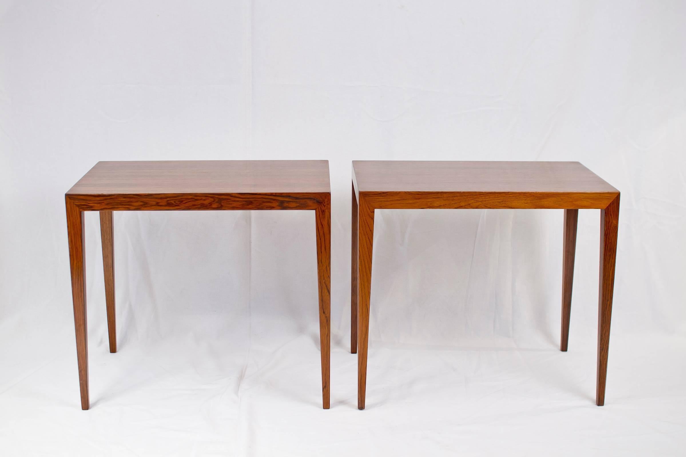 Scandinavian Modern Pair of Brazilian Rosewood Side Tables by Severin Hansen For Sale