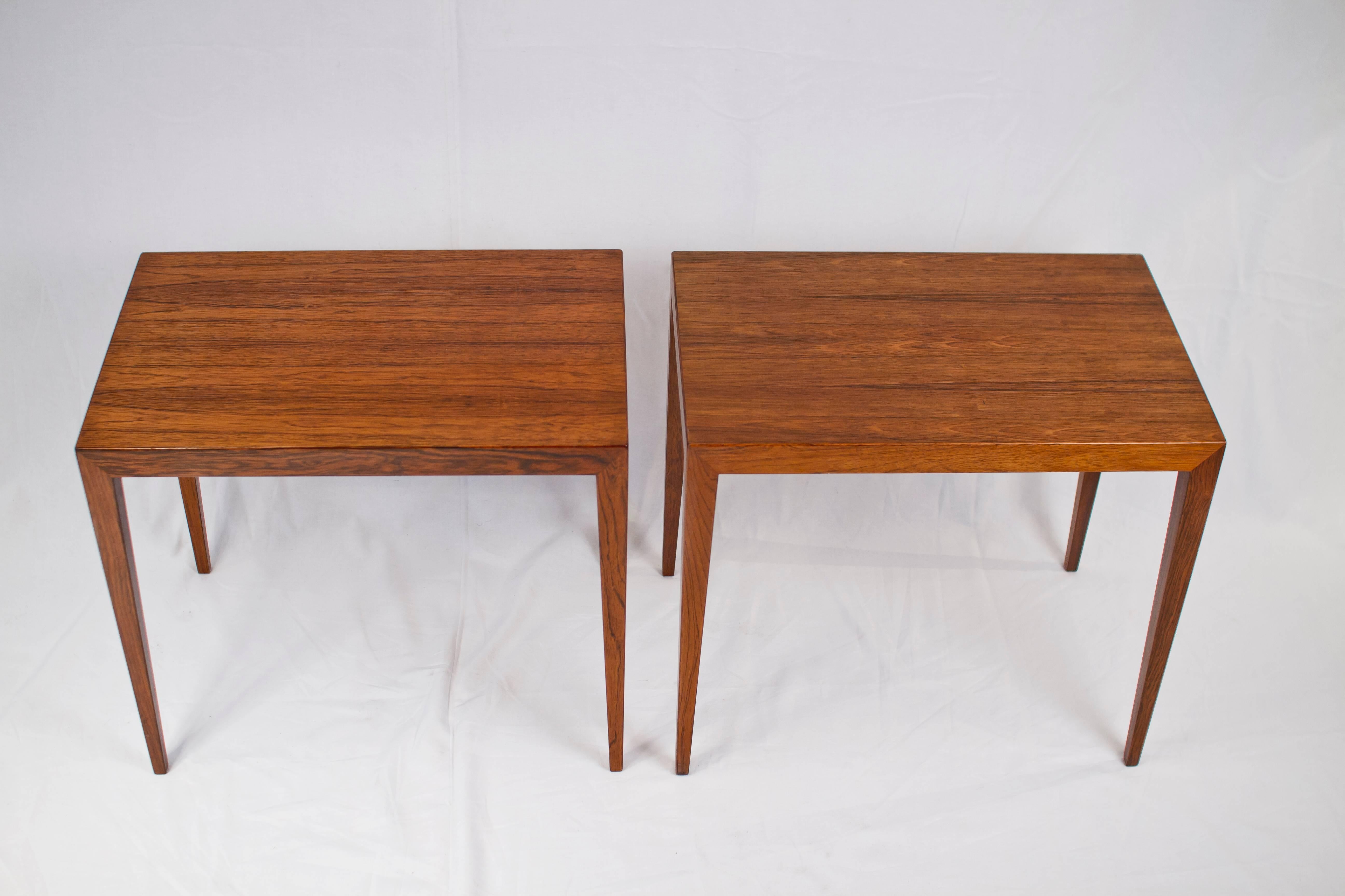 Danish Pair of Brazilian Rosewood Side Tables by Severin Hansen For Sale