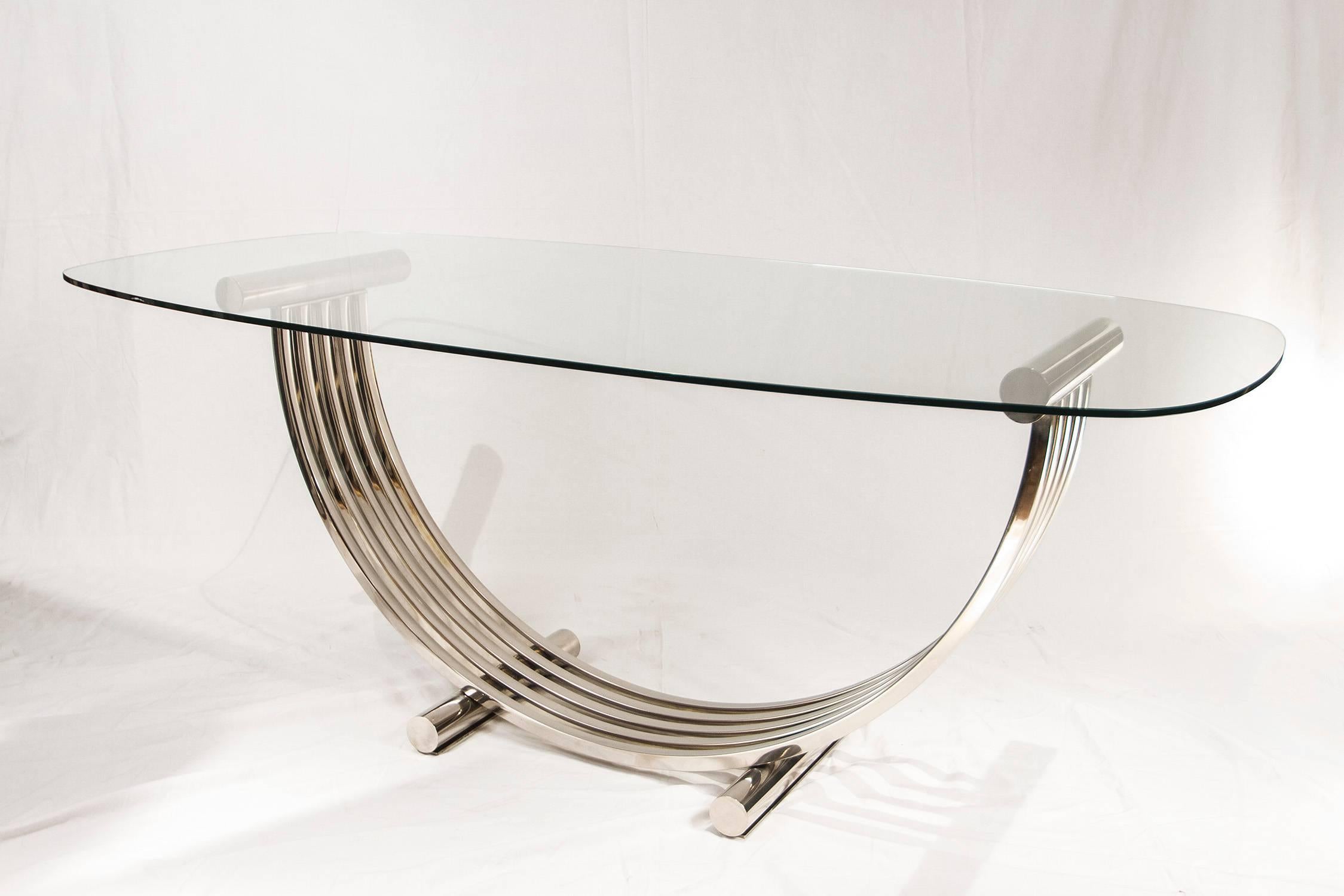 Chrome console table with smoked glass in the style of Romeo Rega, in very good vintage condition. 

Please contact us for delivery details.