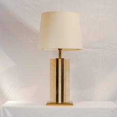French Travertine and Brass Table Lamp, 1970s