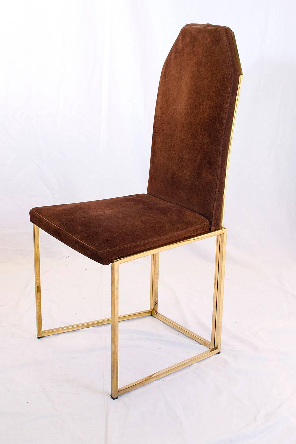 Belgian Six Golden Lacquered Steel and Suede Chairs by Belgo Chrome