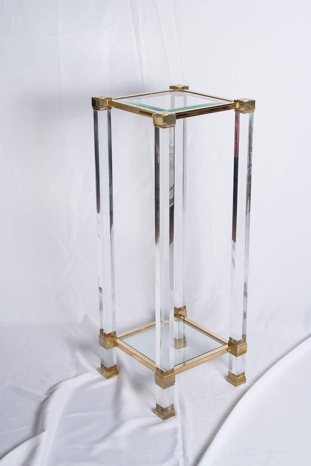 French brassed metal, Lucite and glass column signed "Pierre Vandel," Paris, 1970s.

Please contact us for delivery details.
