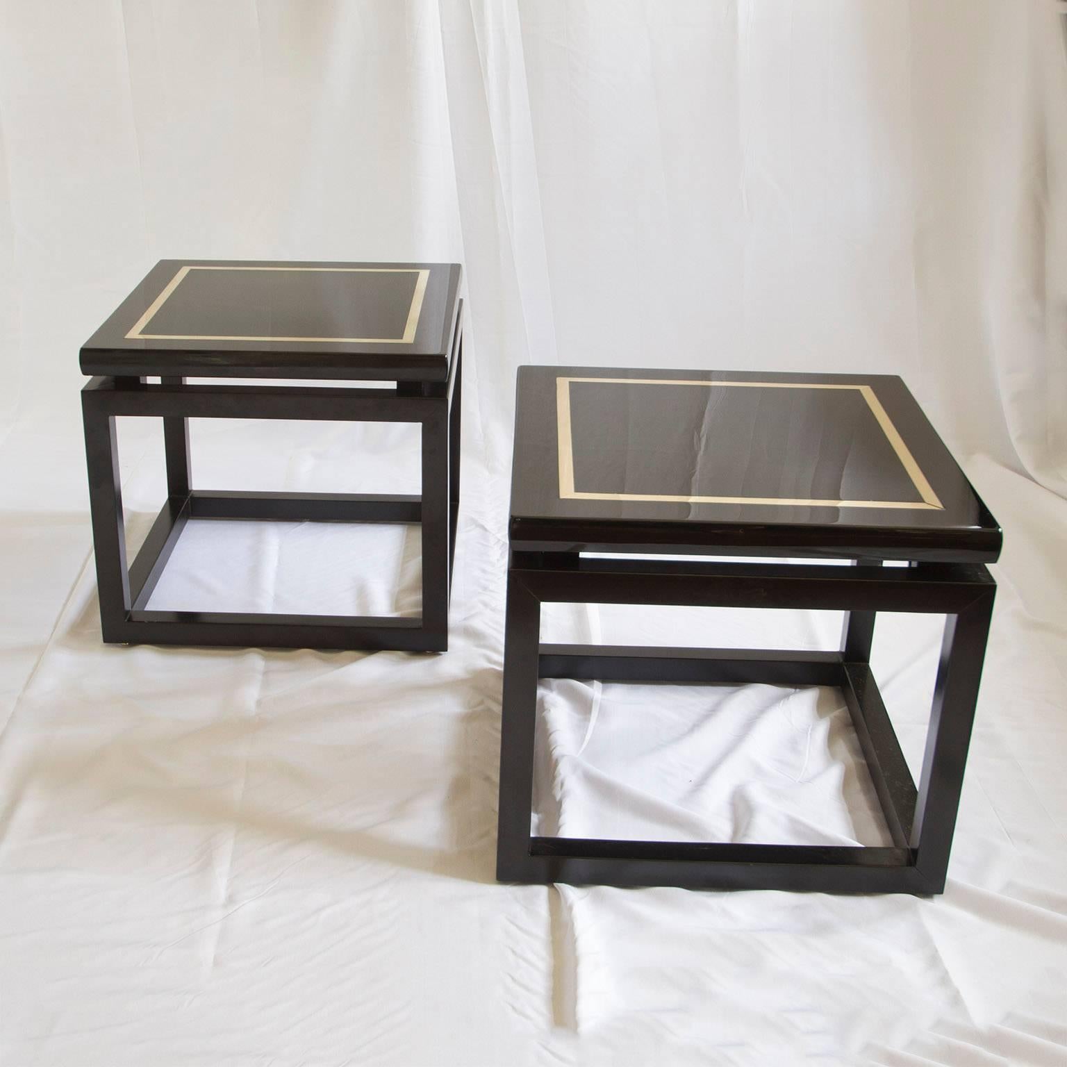 Mid-Century Modern Pair of Black Lacquer Side Tables