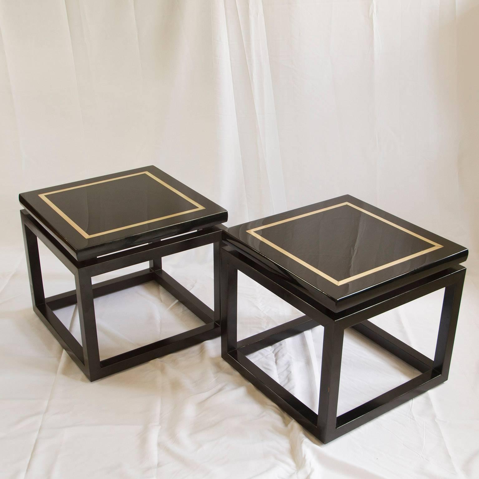 French Pair of Black Lacquer Side Tables