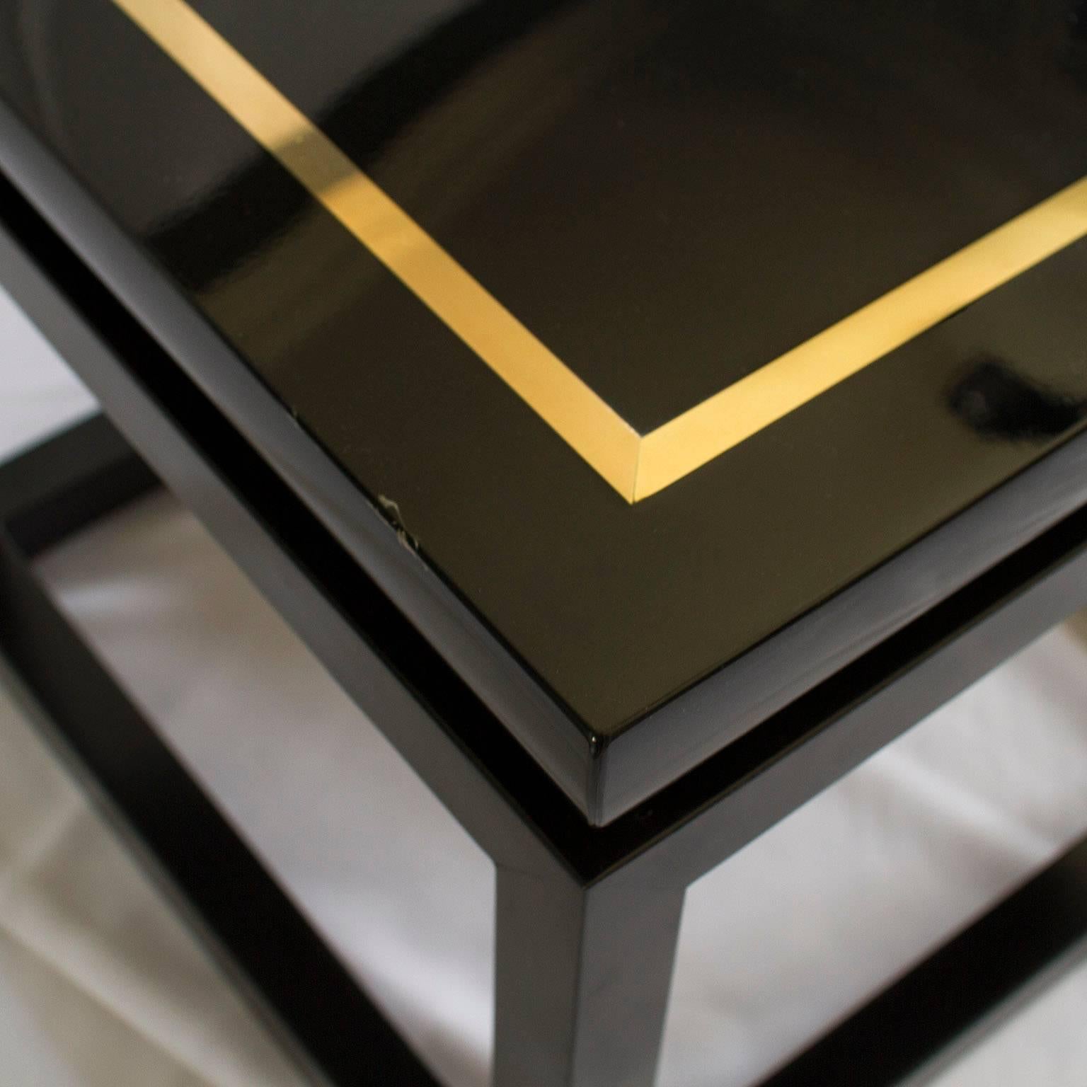 Lacquered Pair of Black Lacquer Side Tables