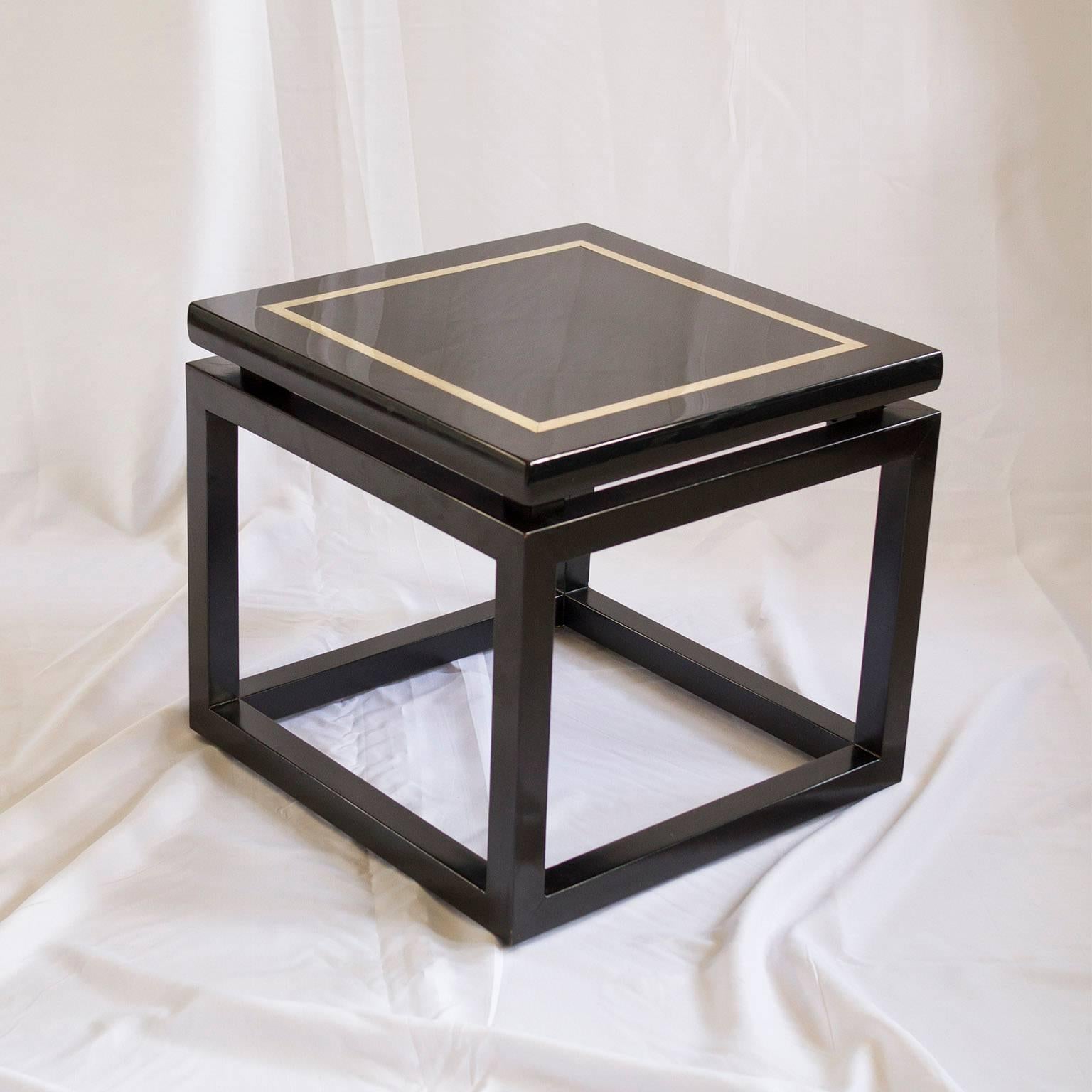 Late 20th Century Pair of Black Lacquer Side Tables
