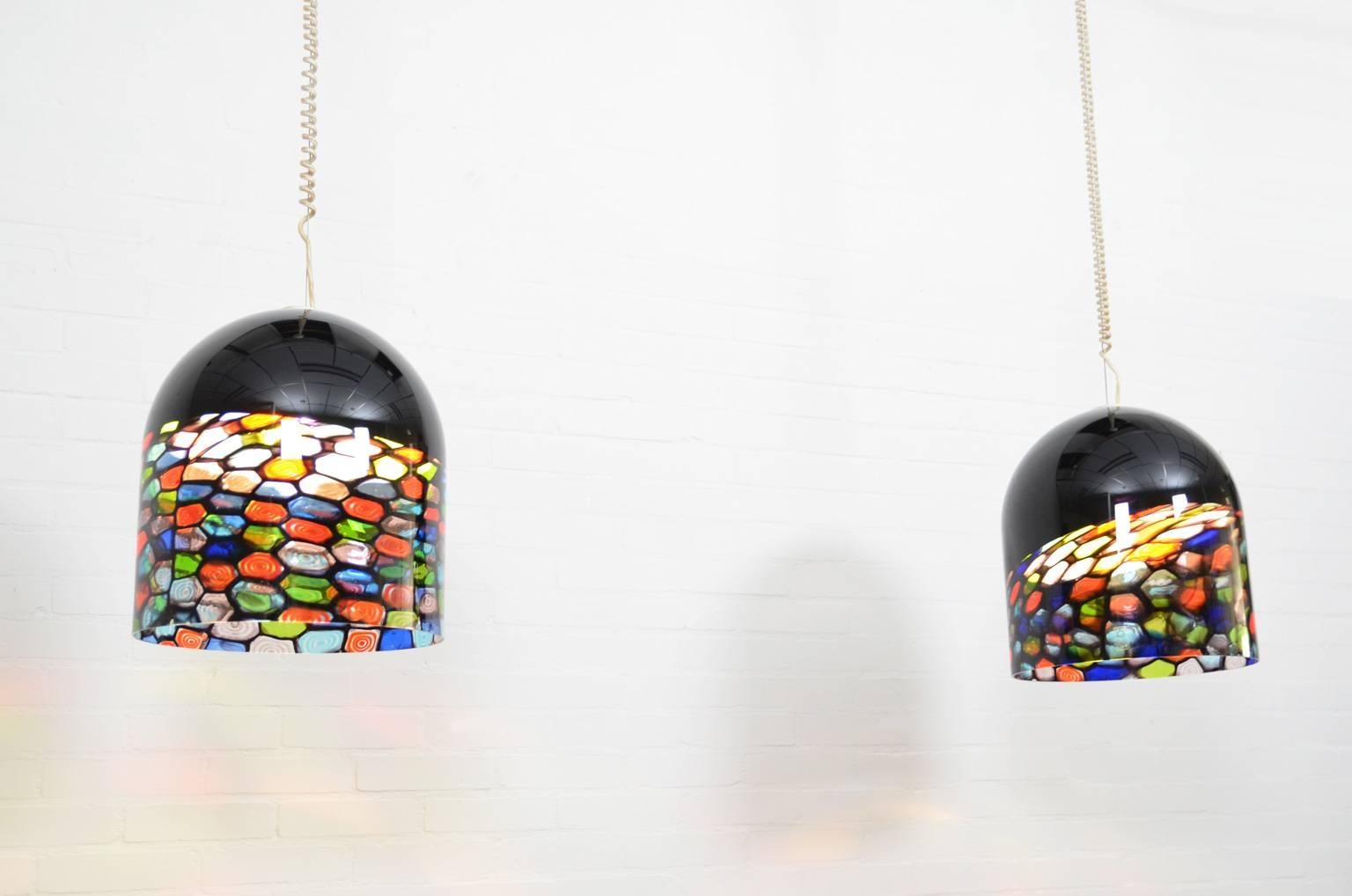 Italian Colorful Glass Pendant Chandeliers by Toso & Massari for Leucos, Italy