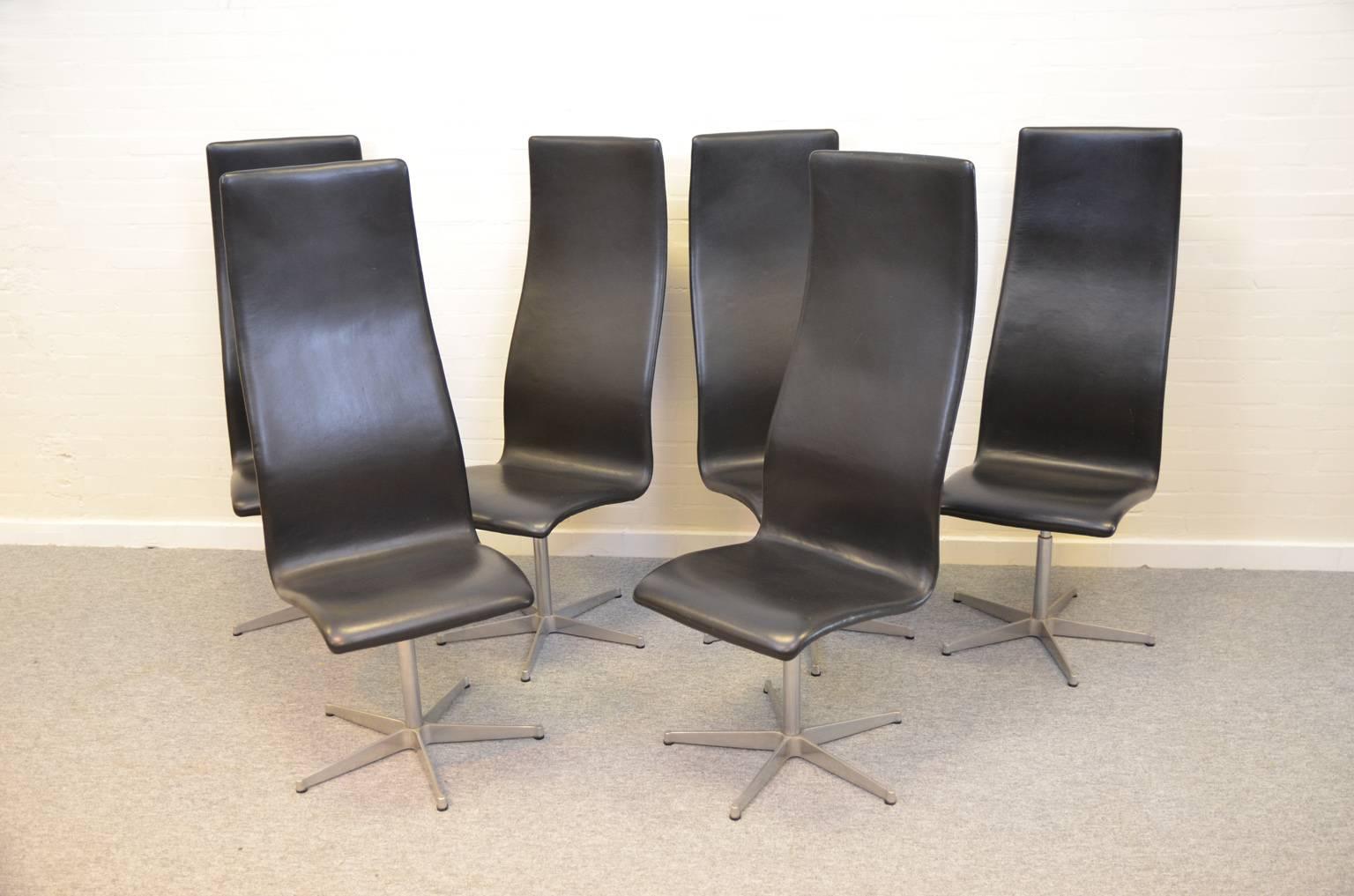Danish MidcenturyBlack Leather Oxford Chairs by Arne Jacobsen for Fritz Hansen, Denmark