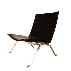 1984 Fritz Hansen Black Leather PK22 by Poul Kjaerholm