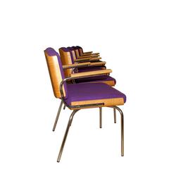 Set of Five Oak Duba Armchairs with Purple Upholstery
