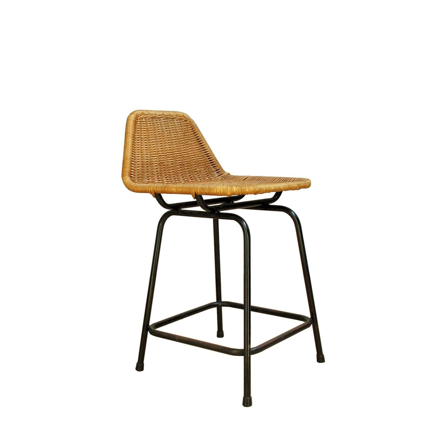 Mid-Century Modern Set of Four 1960s Wicker Stools by Dirk Van Sliedrecht for Rohe Noordwolde