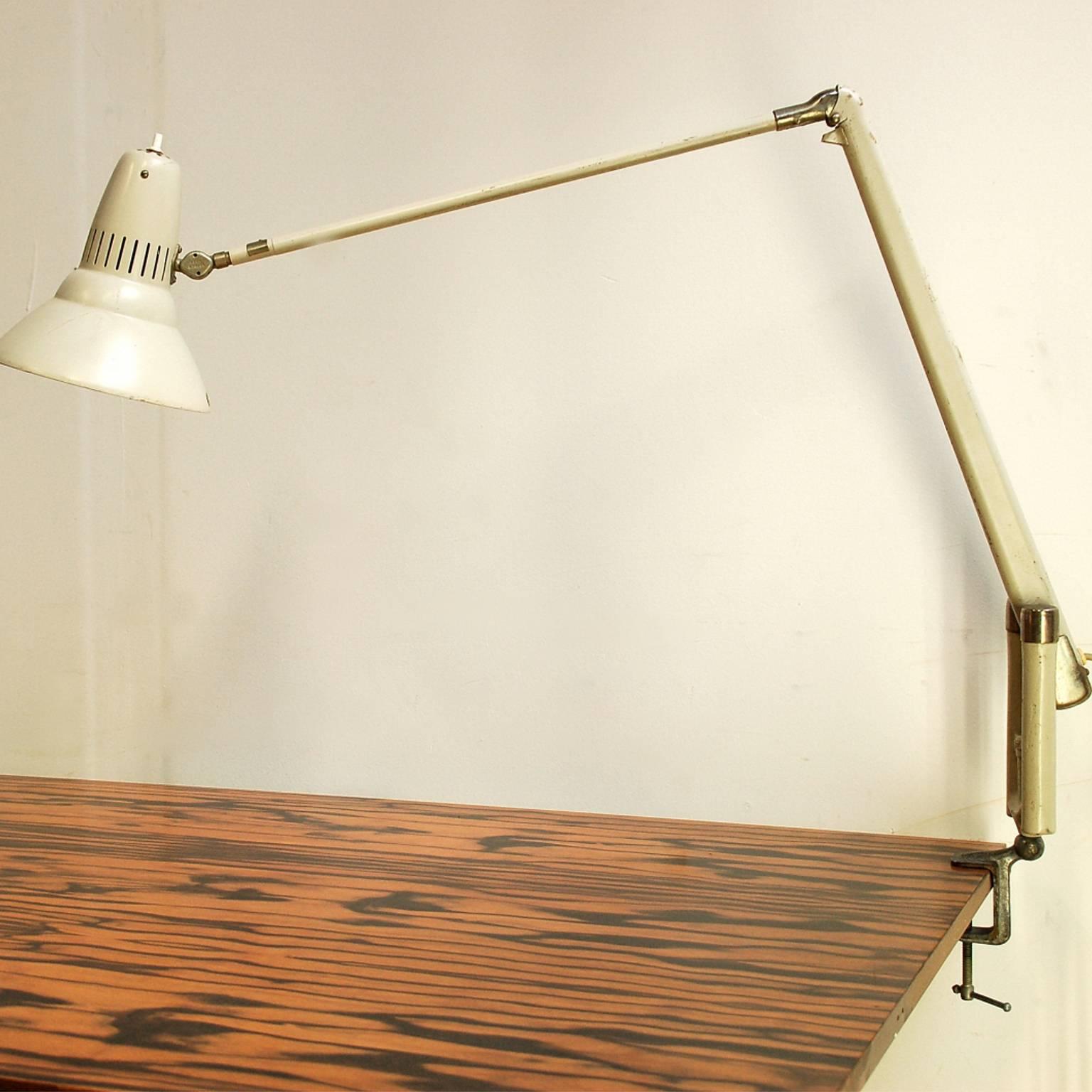 Metal Swedish 1950s Articulating Clamp-On Desk Lamp by ASEA For Sale