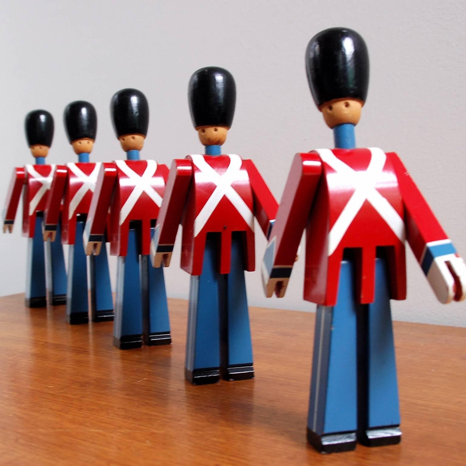Set of five toy life guards designed in 1940 as a tribute to King Christian the 10th and put into production in 1942. They are Bojesen's interpretation of the traditional Royal Danish life guards.

Price is for the set.