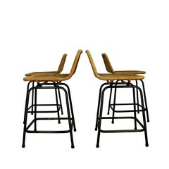 Set of Four 1960s Wicker Stools by Dirk Van Sliedrecht for Rohe Noordwolde