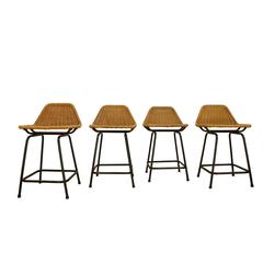 Set of Four 1960s Wicker Stools by Dirk Van Sliedrecht for Rohe Noordwolde