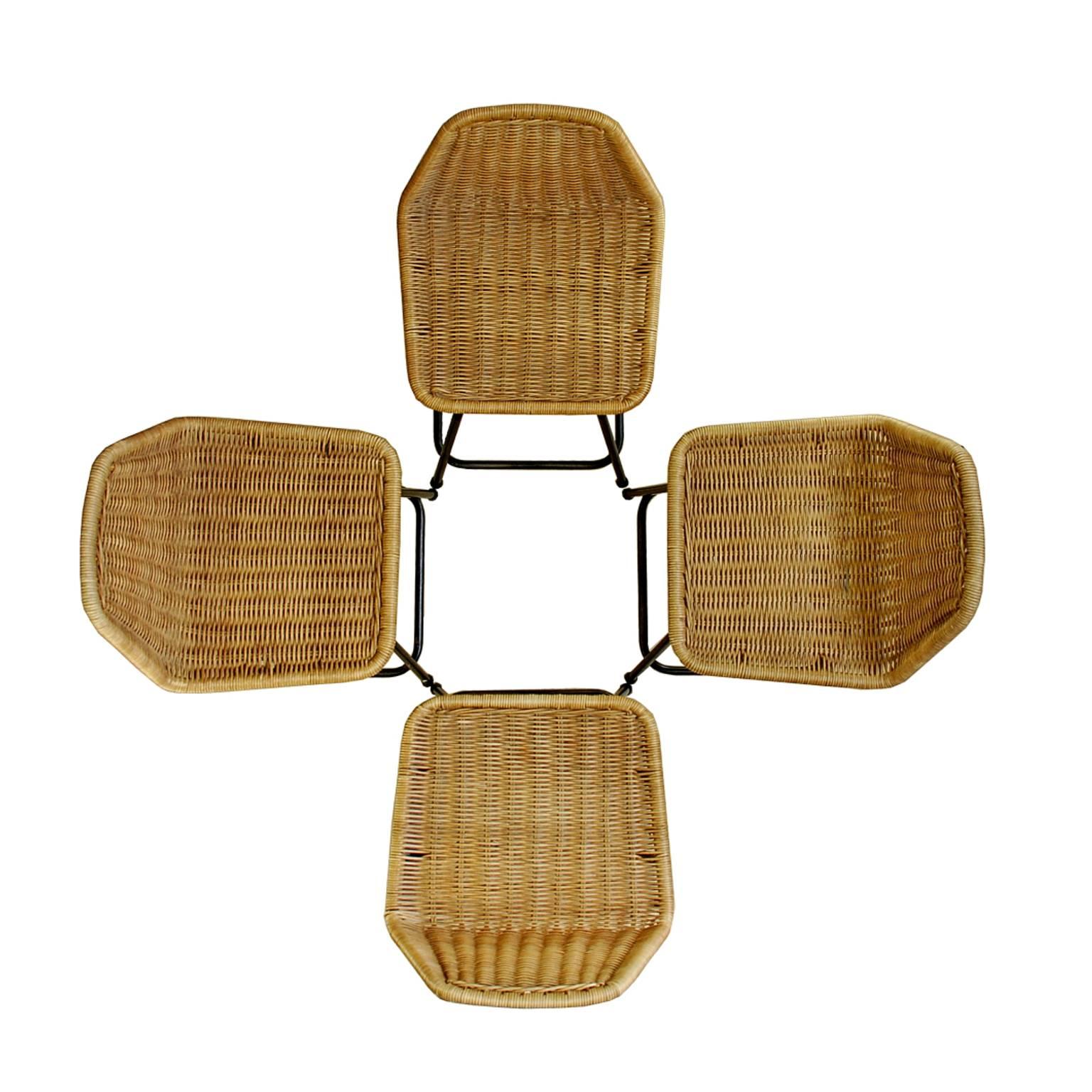 Mid-Century Modern Set of Four 1960s Wicker Stools by Dirk Van Sliedrecht for Rohe Noordwolde