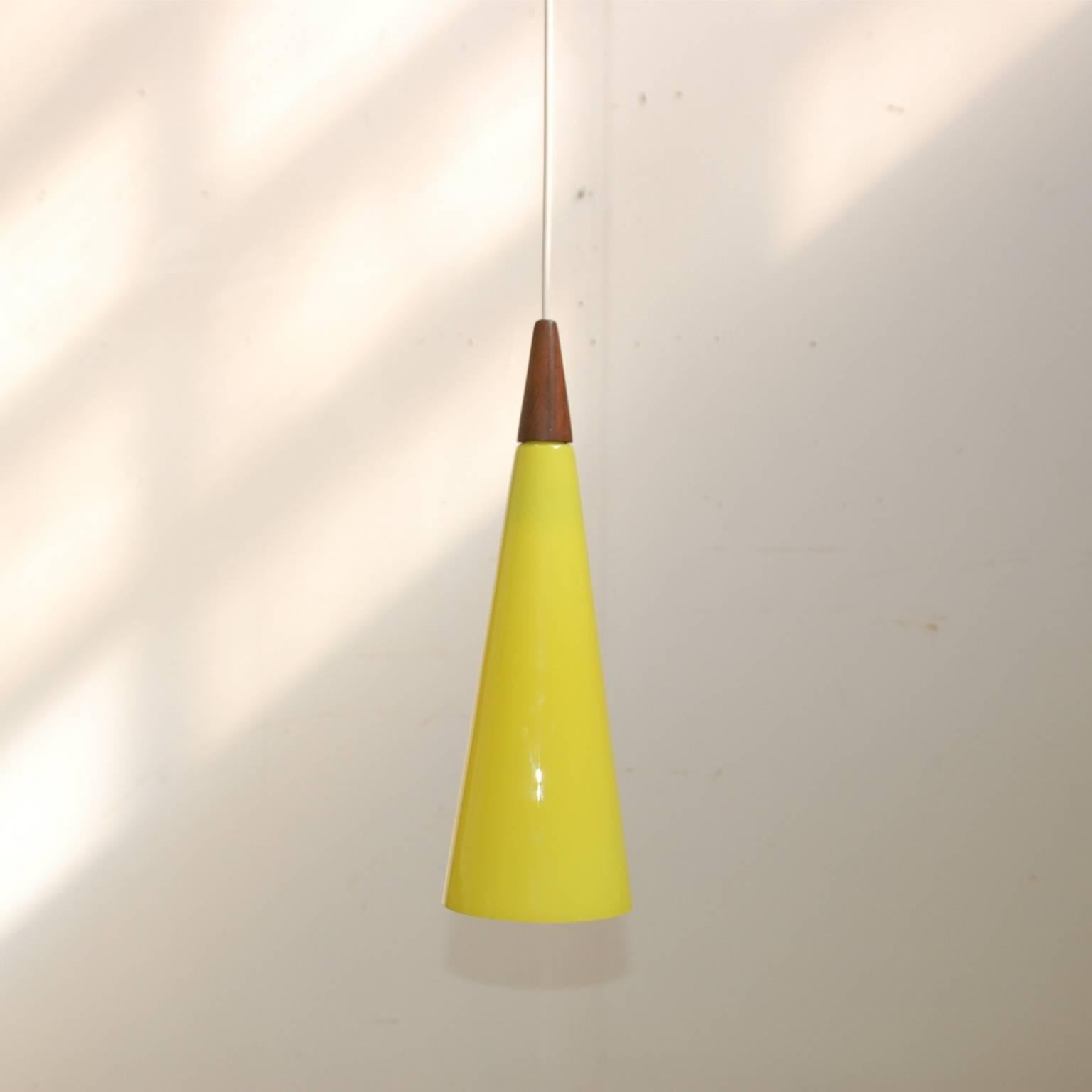 Danish Set of Two Yellow Fog and Morup 'trompet' Pendant Lights, 1960s